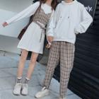 Couple Matching Long-sleeve T-shirt / Plaid Pant / Mini Dress / Spaghetti Strap Top / Set