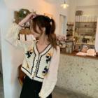Embroidered Knit Panel Blouse White - One Size