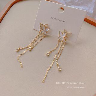Butterfly Rhinestone Alloy Fringed Earring 1 Pair - E4934 - Gold & White - One Size
