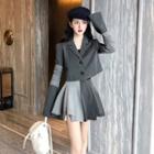 Cropped Blazer With Arm Sleeves / Paneled Mini A-line Skirt