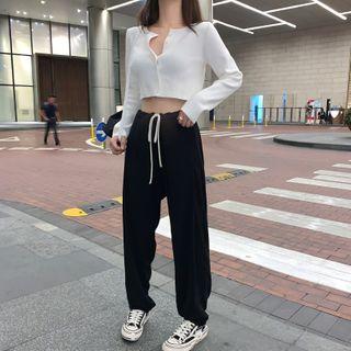 Crop Cardigan / Drawstring Pants / Spaghetti Strap Mini Sheath Dress