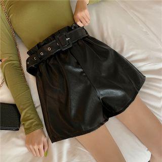 High-waist Faux Leather Wide Leg Shorts