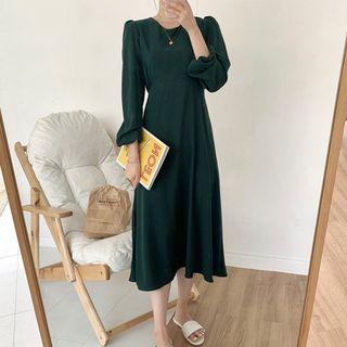 Long-sleeve Crewneck A-line Midi Dress