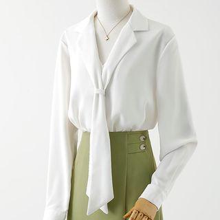 High Waist Midi Pencil Skirt / V-neck Blouse