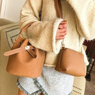 Faux-leather Bucket Satchel With Pouch