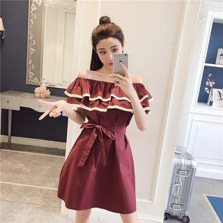 Off-shoulder Tie Waist A-line Dress