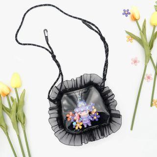 Pvc Panel Mesh Ruffled Crossbody Bag Black - One Size