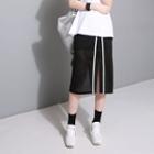 Striped Side-slit Midi Mesh A-line Skirt