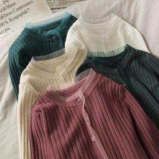 Mesh-trim Button-down Knit Top In 7 Colors