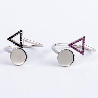 925 Sterling Silver Rhinestone Triangle & Disc Open Ring