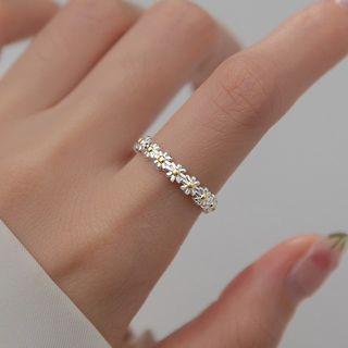 Flower Sterling Silver Open Ring Yellow & Silver - One Size