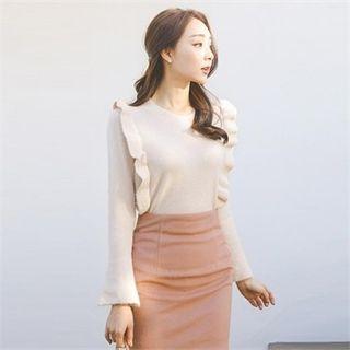 Round-neck Frill-trim Sweater