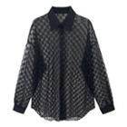 Checkerboard Mesh Blouse Black - One Size