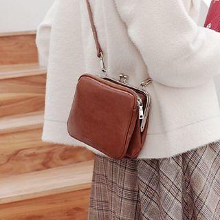 Kiss Lock Faux Leather Clutch With Shoulder Strap