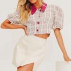 Puff Sleeve Plaid Cropped Shirt