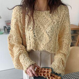 Drop-shoulder Boucle Knit Top