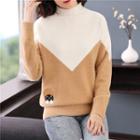 Mock Neck Two-tone Embroidered Sweater