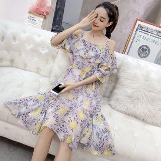 Off-shoulder Ruffled Chiffon Dress