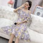 Off-shoulder Ruffled Chiffon Dress
