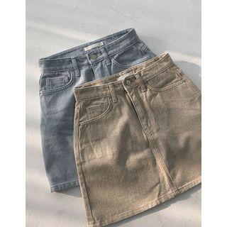 Washed Denim Mini A-line Skirt