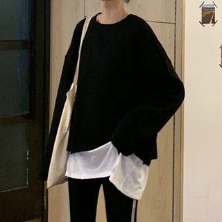 Mock Two-piece Sweatshirt / Striped Trim Pants
