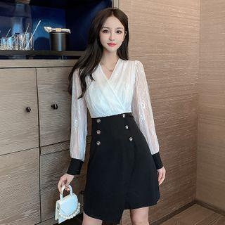 Mock Two-piece Puff-sleeve Lace Dress