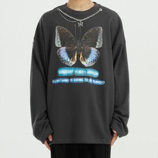 Butterfly Print Chained Pullover