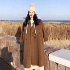 Faux Shearling Double-breasted Coat / Midi Hoodie Dress