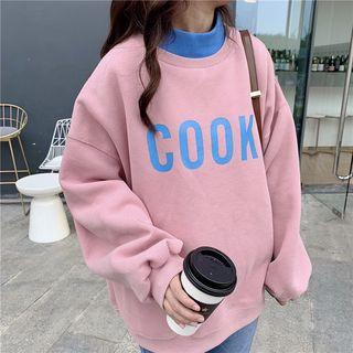 Mock Two-piece Mock Neck Lettering Hoodie