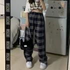 Mid Waist Plaid Wide Leg Pants