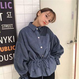 Drawstring Waist Corduroy Long-sleeve Shirt