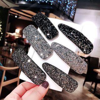 Rhinestone Hair Clip Rectangular - Black - One Size