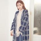 Round-neck Checked Knit Coat