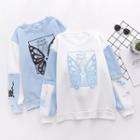 Butterfly Print Color Panel Pullover