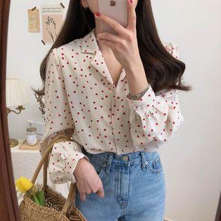Long Sleeve V-neck Dotted Shirt