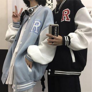 Letter Embroidered Two-tone Baseball Jacket