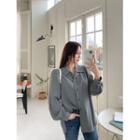 Plus Size Puff-sleeve Open-placket Blouse
