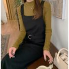 Belted A-line Pinafore Dress Black - One Size