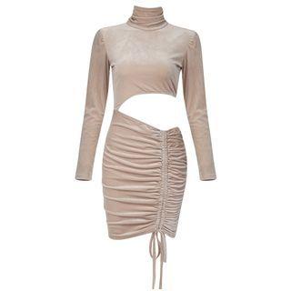 Long-sleeve Cutout Velvet Bodycon Dress