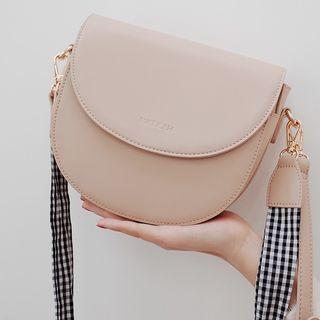 Faux Leather Crossbody Bag With Plaid Strap