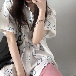 Short-sleeve Bear Print Shirt / Straight-leg Pants