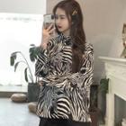 Zebra Print Shirt / Plain Cutout Sweater