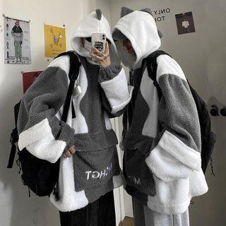 Dinosaur Color-block Fleece Hoodie White & Gray - One Size
