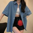 Short-sleeve Distressed Denim Shirt