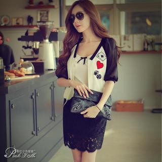 Short-sleeve Color-block Zip Jacket