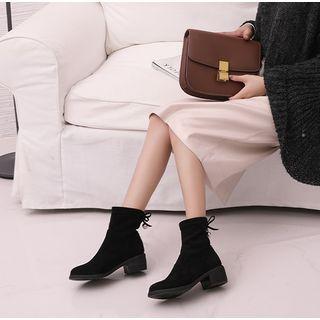 Faux Pearl Accent Block Heel Short Boots