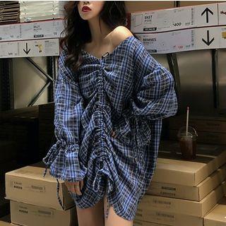 Plaid Bell-sleeve T-shirt