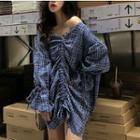 Plaid Bell-sleeve T-shirt