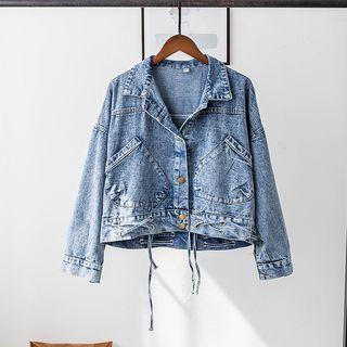 Lace Up Denim Jacket Blue - One Size