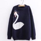 Cartoon Swan Sweater Navy Blue - One Size